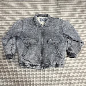 VTG Roglins Sherpa Lined Acid Wash Denim Bomber Jacket Men’s Size L